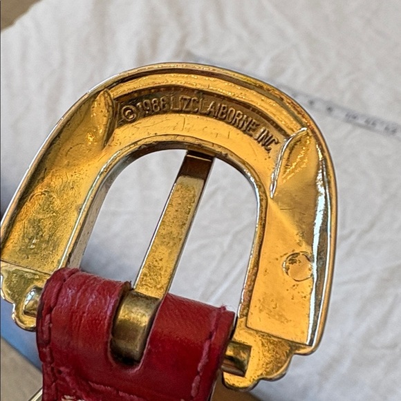 Liz Claiborne Vintage Leather Red Belt with Gold Buckle Women Large - Picture 7 of 7